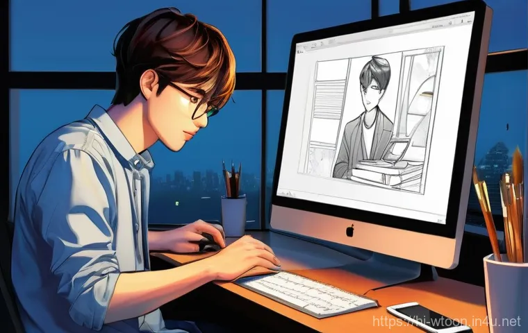 웹툰작가 꿈을 이룬 사람들의 사례 - **Prompt 1: The Birth of a Story**
    "A young, imaginative webtoon artist, appearing to be in thei...