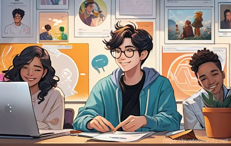 웹툰작가로서의 자립 생활 팁 - A dynamic, vibrant illustration of a young webtoon artist, gender-neutral, with a focused expression...