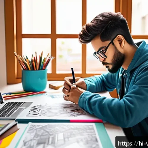 웹툰작가의 대표적인 도전과 극복 사례 - A skilled webtoon artist’s creative workspace featuring a vibrant digital drawing tablet displaying ...